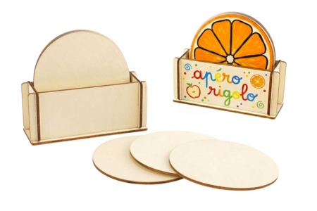 Dessous de verre en bois + support de rangement - Objets bois pour la cuisine – 10doigts.fr