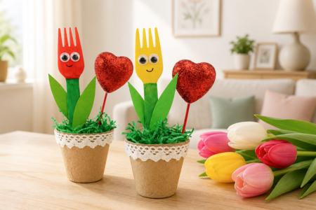 DIY tulipe fourchette activité enfants fleurs - Activités manuelles Fête des Mères : des idées cadeaux à fabriquer avec amour – 10doigts.fr