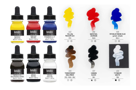 Encres acryliques extra-fines Liquitex - coffret de 6 couleurs - Encres beaux-arts : encre de Chine et encres acryliques – 10doigts.fr