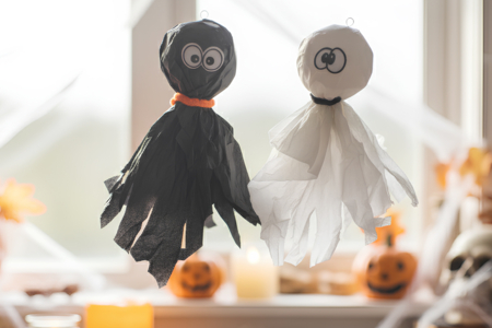 fan^tomes en papier de soie halloween - Activités manuelles Halloween – 10doigts.fr