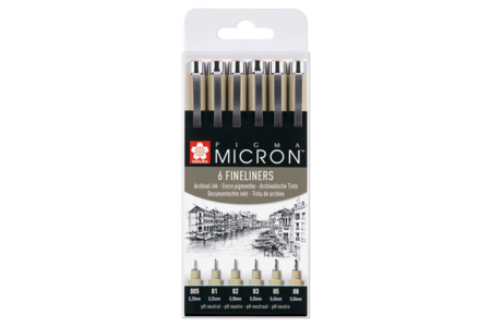 Fineliners Sakura noirs - 6 pcs - Feutres calibrés et fineliners pour le dessin de précision – 10doigts.fr