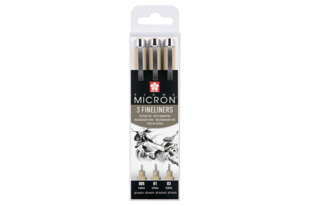 Fineliners Sakura noirs, large - 3 pcs - Feutres calibrés et fineliners pour le dessin de précision – 10doigts.fr