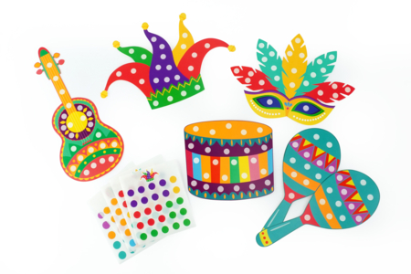 Formes Carnaval + gommettes - 5 formes - Kits créatifs Carnaval – 10doigts.fr