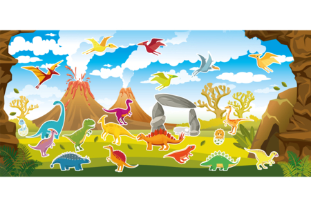 Gommettes “dinosaures” + fresque jurassique - Gommettes Histoires et décors – 10doigts.fr