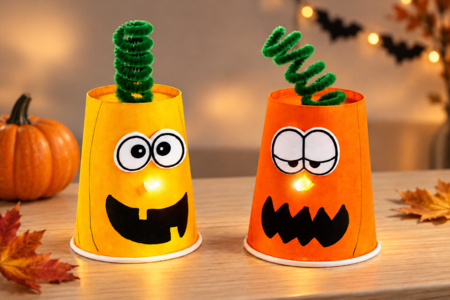 gobelet citrouille lumineux halloween - Activités manuelles Halloween – 10doigts.fr