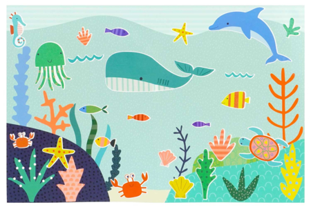 Gommettes “Les animaux de la mer” + décor - Kits créatifs avec gommettes : le plein d’idées pour les petits artistes – 10doigts.fr