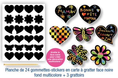 Gommettes-stickers en carte à gratter + 3 grattoirs - Arc-en-ciel – 10doigts.fr