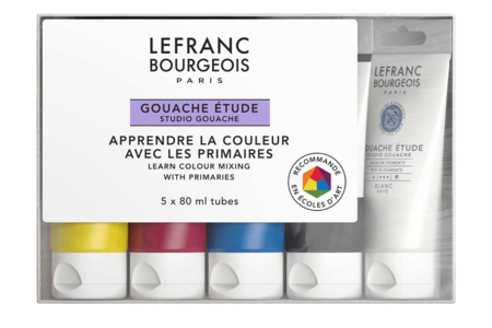 Gouache étude Lefranc Bourgeois, set de 5 tubes 80 ml - Gouache fine artiste : des couleurs opaques et lumineuses – 10doigts.fr