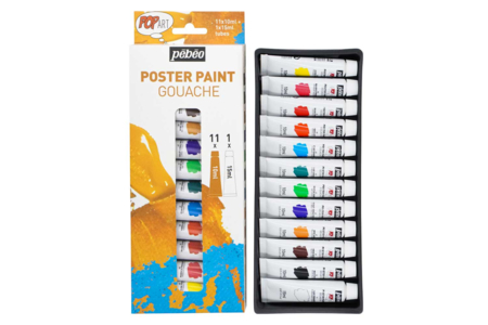 Gouache fine Pébéo - 12 couleurs - Peinture gouache liquide : des couleurs vives qui s'enlèvent à l'eau – 10doigts.fr