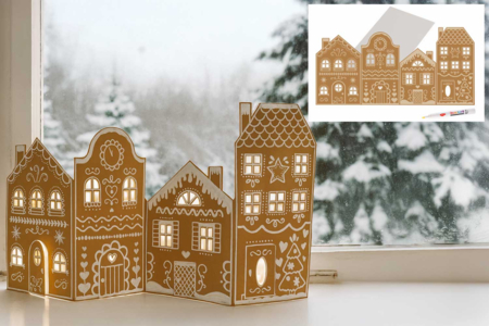 Grand village de Noël pré-dessiné + 1 marqueur blanc - Crèches et villages de Noël à fabriquer – 10doigts.fr