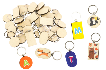 Gros lot Porte Cles Bois decorer - Bijoux et porte-clefs en bois – 10doigts.fr