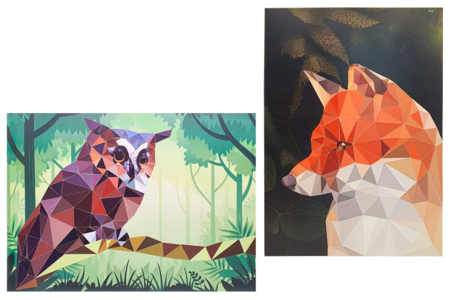 Kit 2 tableaux gommettes au numéro : Hiboux et Renard - Kits créatifs avec gommettes : le plein d’idées pour les petits artistes – 10doigts.fr