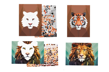 Kit 2 tableaux gommettes au numéro : Tigre et Lion - Kits créatifs avec gommettes : le plein d’idées pour les petits artistes – 10doigts.fr