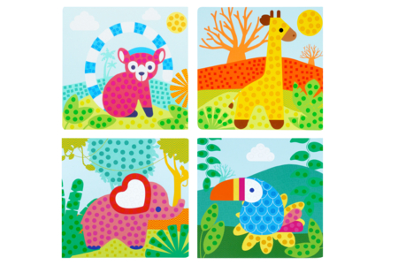 Kit 4 tableaux gommettes mosaïques  - Animaux de la jungle - Les nouveautés 2026 – 10doigts.fr