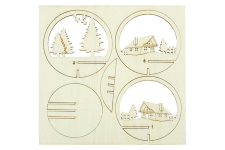 Kit boules de Noël DIY – Maison et sapins en bois dans boule transparente x10 - Boules de Noël DIY – 10doigts.fr