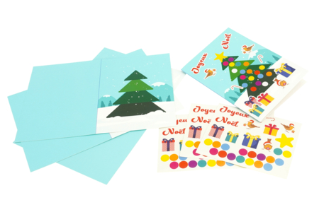 Kit cartes sapin de Noël + gommettes - 4  cartes - Cartes de voeux – 10doigts.fr