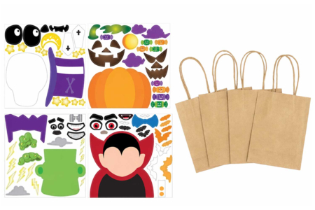 Kit créatif Halloween : 4 sacs kraft naturel + gommettes - Sacs à bonbons Halloween – 10doigts.fr