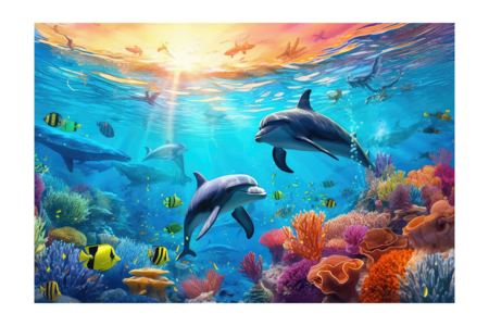 Kit diamond painting, Dauphins, 50 x 40 cm - Kit Diamond Painting – 10doigts.fr