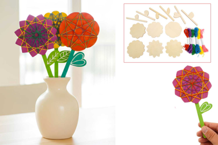 Kit fleurs en bois String Art - 6 pièces - Kits créatifs Fête des Mères : des coffrets tout-en-un pour fabriquer vos cadeaux pour maman – 10doigts.fr