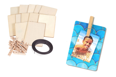 Kit 12 Magnets mémo en bois à fabriquer - Cadres photos en bois – 10doigts.fr