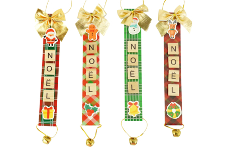 Kit suspensions de Noël avec lettres en bois - 4 pcs - Kits créatifs de Noël pour les enfants – 10doigts.fr
