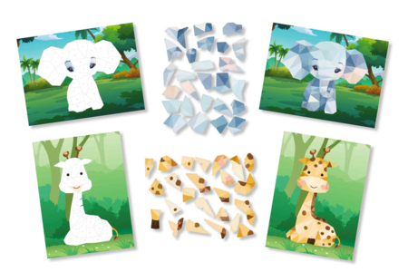 Kit tableaux stickers au numéro A5 éléphant et girafe - 2 pcs - Kits animaux et nature : créez votre propre univers sauvage – 10doigts.fr