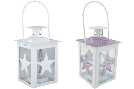 Lanterne étoile en verre et métal blanc - Supports en Métal – 10doigts.fr