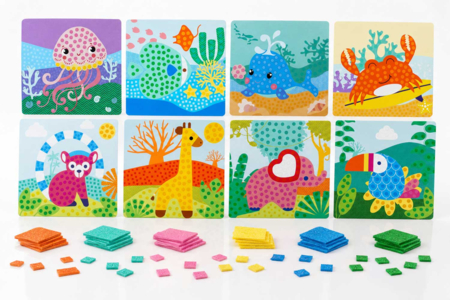 Lot de 2 kits tableaux gommettes - 8 tableaux (animaux marins + jungle) - Les nouveautés 2026 – 10doigts.fr
