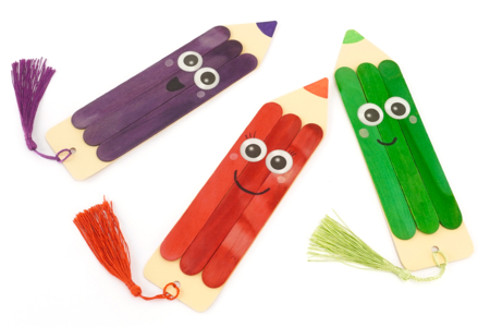 marque page crayon DIY enfants facile - Activités manuelles personnages rigolos : inventer des visages et des histoires – 10doigts.fr