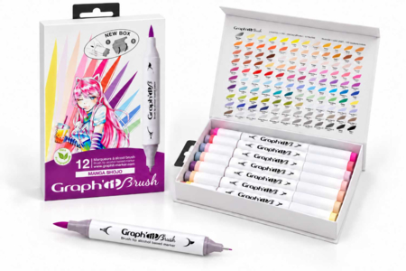 Marqueurs à alcool Graph'it Brush Manga Shojo - 12 couleurs - Feutres à alcool : des couleurs intenses et des dégradés sans traces – 10doigts.fr