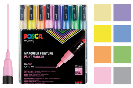 Marqueurs POSCA Pointes fines - 8 couleurs pastel - Marqueur POSCA – 10doigts.fr