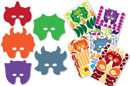 Kit 5 masques dinosaures + gommettes - Masques – 10doigts.fr
