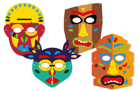 Kit masques TIKI + gommettes - 4 pièces - Masques – 10doigts.fr