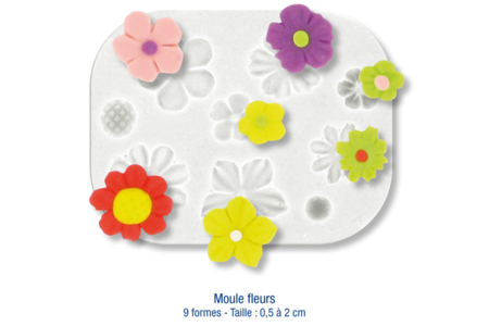 Moule en silicone flexible : 9 motifs fleurs - 10doigts.fr