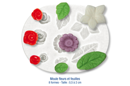 Moule en silicone flexible : 8 fleurs et feuilles - 10doigts.fr