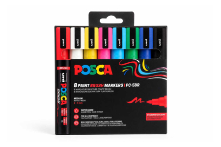 nouveau  POSCA Brush – Pochette de 8 marqueurs pinceau - Marqueurs POSCA : la référence mondiale de la peinture nomade – 10doigts.fr