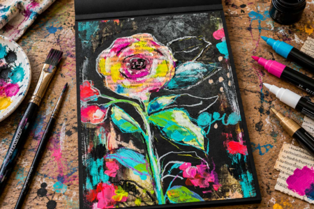peinture mix media sur noir - Papier multi-technique (mixed media) – 10doigts.fr