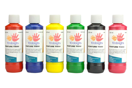 Peinture textile opaque 250 ml - 6 couleurs - Peinture textile – 10doigts.fr