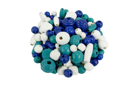 Perles en bois en camaïeu de bleu - 70 perles - Perles en bois – 10doigts.fr