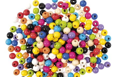 Perles en bois multicolore, 1 cm - 200 perles - Perles Bois – 10doigts.fr