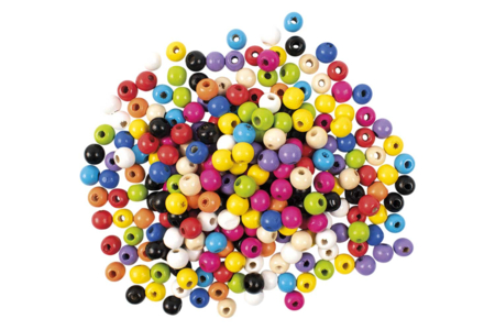 Perles en bois multicolore, 1 cm - 200 pièces - Perles Bois – 10doigts.fr