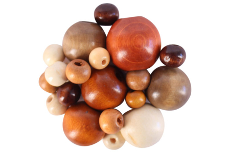 Perles rondes en bois verni - 50 perles - Perles Bois – 10doigts.fr