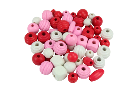 Perles en bois en camaïeu de rose - 70 perles - Perles Bois – 10doigts.fr