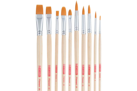 Pinceaux polyester, manche long - 10 pièces - Pinceaux et brosses pour peinture acrylique – 10doigts.fr
