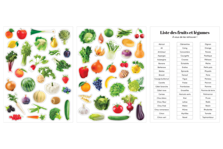 Gommettes "J'apprend les fruits et légumes" - 60 gommettes - Gommettes Fruits et Légumes – 10doigts.fr
