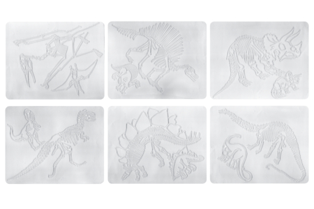 Plaques dessin relief squelettes de dinosaures - Set de 6 - Plaque relief – 10doigts.fr