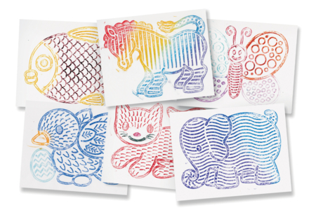 Plaques dessin relief animaux mignons - 6 pièces - Dessin 1er âge – 10doigts.fr