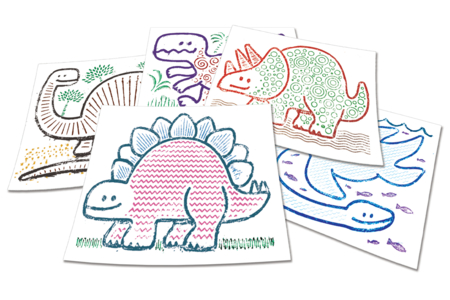 Plaques dessin relief dinosaures mignons - 6 pièces - Dessin 1er âge – 10doigts.fr