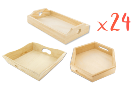 Mini-plateaux en bois - Set de 24 - Plateaux en bois – 10doigts.fr