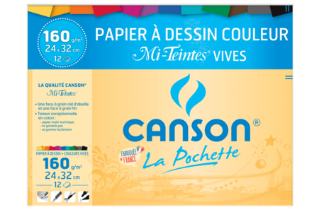 Pochette Canson Mi-Teintes, couleurs vives- 12 feuilles - Papiers colorés – 10doigts.fr